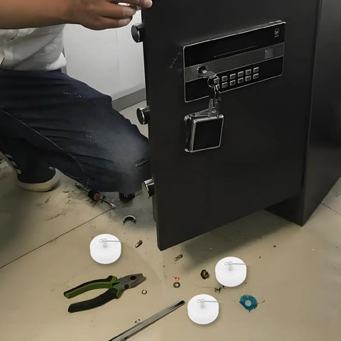 Man assembling a cabinet with Four Pack White Nylon Furniture Casters Wheels For Drawers And File Cabinets No Squeak Glide