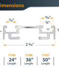 Technical dimensions diagram for 24 Inch Straight Edge Clamp Guide For Circular Saw Router Jigsaw And Drill Press Workhorse