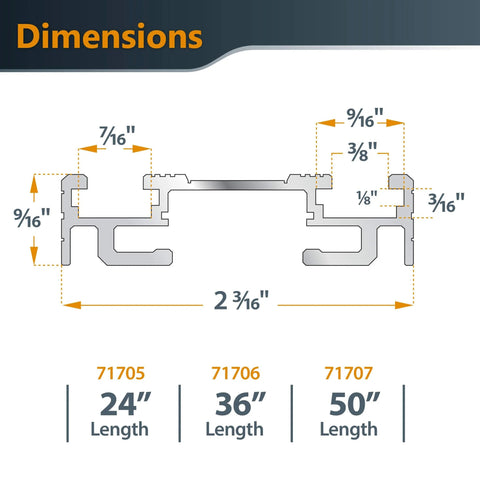 Technical dimensions diagram for 24 Inch Straight Edge Clamp Guide For Circular Saw Router Jigsaw And Drill Press Workhorse