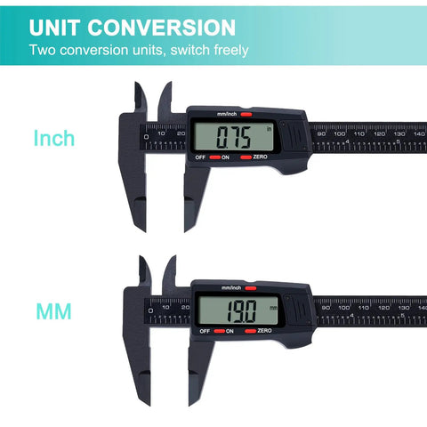 Digital Caliper With LCD Screen Auto Off Workhorse For DIY And Home Use 0 To 6 Inches And 0 To 150 Mm conversion feature