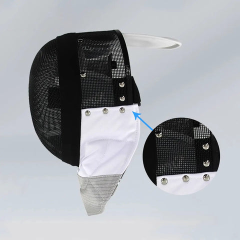 Side view of Foil Fencing Mask With Removable Lining For Easy Cleaning And Sweat Odor Removal Lightweight Stainless Mesh Helmet
