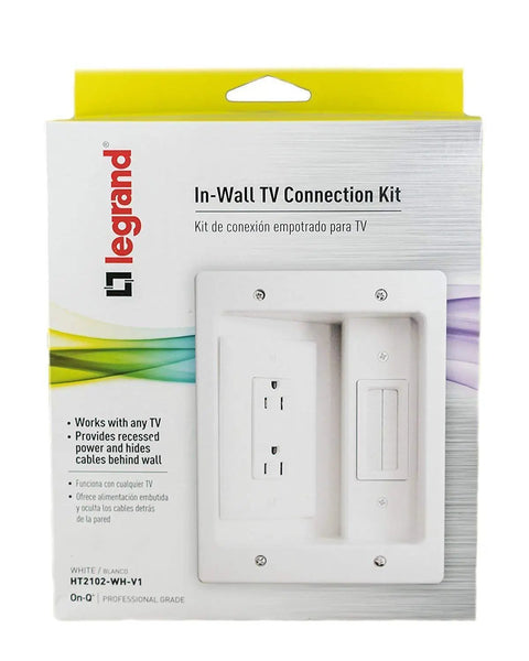 Slick In Wall Cable Management Kit For TV Hides Power And Low Voltage Lines Behind Drywall UL Rated Dual Outlet Raceway with installation packaging.