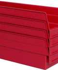 Heavy Duty Plastic Shelf Bins Stackable For Garage Closet And Drawer Organization In Red 18 Inch By 4 Inch By 4 Inch Durable Storage Containers For Shelves Cabinets And Under Sink 12 Pack