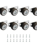 Ultra Low Profile Mini Caster Wheels Side Mount Brackets Glides Slick Heavy Duty Flat Plate Rollers 1.25 Inch Diameter 8 pack with screws.