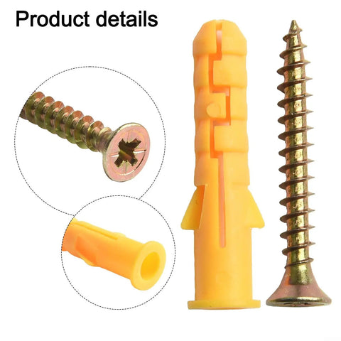 Beefy M8 Drywall Anchors Kit With Wall Expansion Screws M8x40 For Hollow Walls Zinc Plated Rust Resistant Set Rock Solid Hold For Shelves Curtains And Home Mounts Perfect For Damp Areas. Yellow plastic anchor and zinc-plated screw