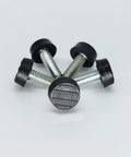 Screw In Threaded Leveling Foot Set, One Quarter Inch By Twenty Threads Per Inch, Ten Pcs with black base and silver threads