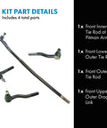 Front Driver And Passenger Side Steering Kit With Inner And Outer Tie Rods Drag Link Pitman Arm For Complete Front End Replacement And Easy Install showing 4 parts