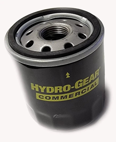 Hydro-Gear commercial oil filter, black metal exterior, part of Two Pack Spin On Oil Filters 52114 Replacement For Lawn Equipment And Transmissions OEM Quality Heavy Duty Durable Filter Set For Lawn Tractors Mowers Zero Turn Ride On Compatible Systems