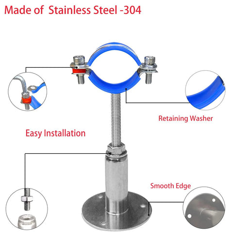 POTONZ pipe clamp hanger set, stainless steel 304, blue circular ring, adjustable height