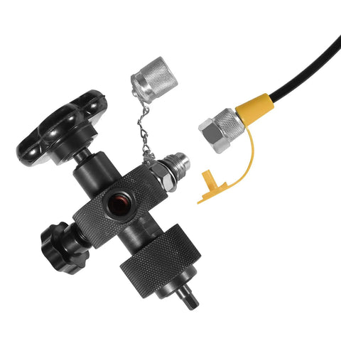 Hydraulic Nitrogen Accumulator Pressure Test Kit With 3 Gauges And 7 Adapters; black valve, metal connectors, yellow cap