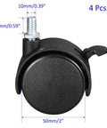 Heavy Duty 4 Pack 2 Inch Black Nylon Swivel Twin Wheel Caster Set With M10 Threaded Stem, close-up view of one caster with measurements.