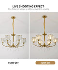 Gold Wagon Wheel Chandelier With 6 Lights, Clear Crystal Shades, Nordic Modern Mid Century Hanging Pendant Light Fixture, E12 Base