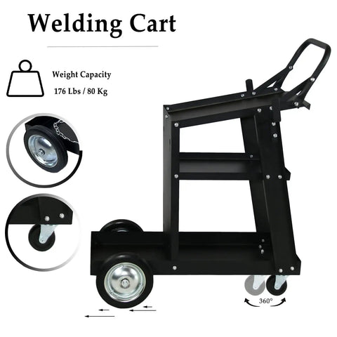 Heavy Duty Welding Cart For MIG And TIG Welders And Plasma Cutters Black Steel Cart Built To Last With 176 LB Weight Capacity