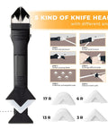 All In One Caulking Tool Set For Finishing Sealant Grout Removal And Caulk Scraping Pro Grade Glass Glue Angle Scraper with 5 knife heads