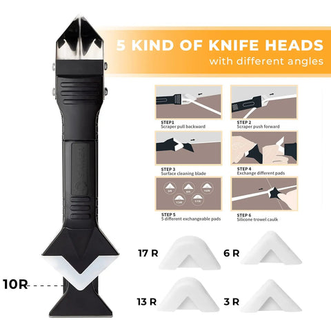 All In One Caulking Tool Set For Finishing Sealant Grout Removal And Caulk Scraping Pro Grade Glass Glue Angle Scraper with 5 knife heads