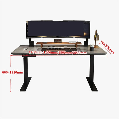 Roomy L Shaped Desk With Smooth Electric Dual Motor Lift Adjustable Height Workstation, featuring a sleek dual monitor setup.