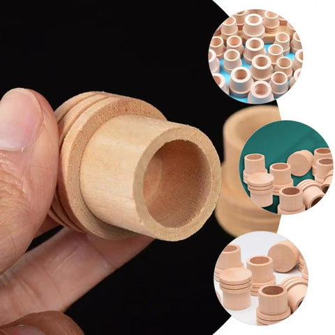 Close-up of a wooden moxa stick extinguisher; solid wood piece for 1.8 cm cigars; professional grade moxibustion tool.