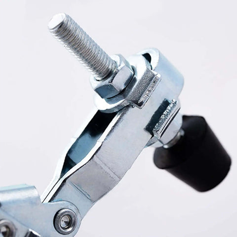 Close-up of Beefy Heavy Duty Horizontal Toggle Clamp With Quick Release, steel build, showing clamping mechanism