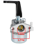 Front view of Briggs Stratton Carburetor Replacement 696065 with dimensions for Troy Bilt Craftsman Tillers and Intek Engines 5HP to 7HP.