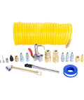 20 Piece Air Compressor Accessory Kit With Recoil Hose, Tire Inflator, Blow Gun, Brass Quick Connect Fittings And More on white background