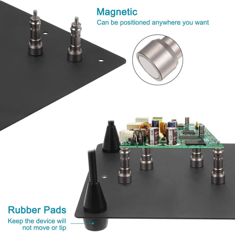 Soldering Helper With Four Magnetic Arms, 3X Magnifier Lamp And LED Light showing magnetic clamp base for PCB stability