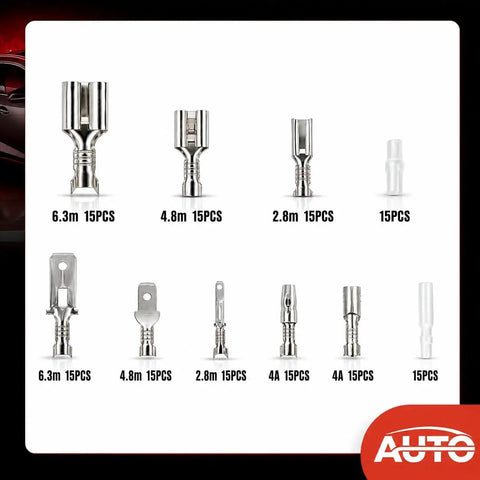120 Piece Crimp Terminal Assortment Kit With 2.8mm 4.8mm 6.3mm Spade Terminals And 4.0mm Male And Female Bullet Terminals With Insulating Sleeves In Plastic Organizer Box For Auto Electrical Projects Do It All Everyday Use, assorted crimp terminals