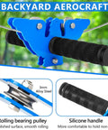 Steel trolley with silicone handle from 120 Foot Zip Line Kit For Kids And Adults in use on a zip line