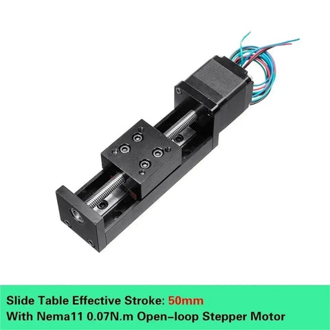 Rock Solid Motorized Slide Table With T Type Linear Guide Rail Stage And Mini Sliding Platform For Dead Nuts Accurate Z Axis Motion Control In Custom Automation Projects with 50mm stroke