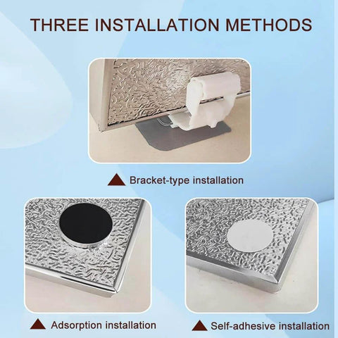 Image showing three installation methods for 2cm Thick Aluminum Heat Shield Mat With Flame Retardant Insulation For Ovens And Stoves, 50x100cm.