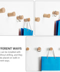 No Fuss Solid Wood Wall Hooks Holds Bags Hats And Coats Game Changer In Home Organization Multi Purpose Coat Rack and Towel Holder shown in installation options.