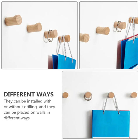 No Fuss Solid Wood Wall Hooks Holds Bags Hats And Coats Game Changer In Home Organization Multi Purpose Coat Rack and Towel Holder shown in installation options.