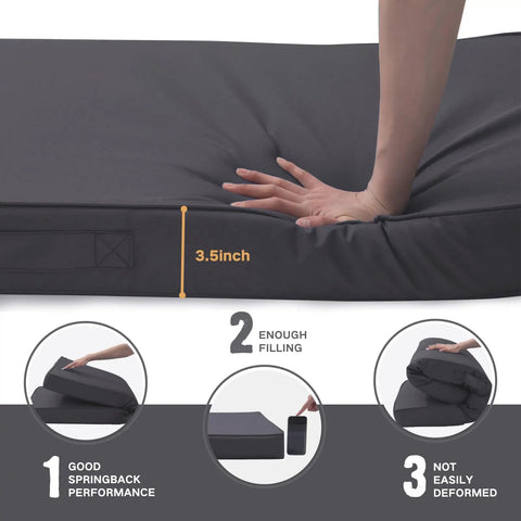 Extra Thick Memory Foam Outdoor Bench Cushion 3.5 Inch Thick Comfy Waterproof Pad With Handle And Adjustable Straps For Patio Porch Swing And Indoor Outdoor Furniture 36 By 18 Inches Gray, showing 3.5 inch thickness and durability features.