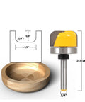 Premium 1/4 Inch Shank Flush Trim Router Bit For Wood Carving And Hinge Mortising With Precise Bearing Straight Design next to a wooden bowl.
