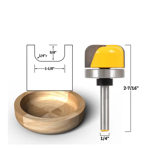 Premium 1/4 Inch Shank Flush Trim Router Bit For Wood Carving And Hinge Mortising With Precise Bearing Straight Design next to a wooden bowl.