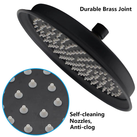 9 Inch Round Matte Black Antique Rain Shower Head Replacement With Swivel Ball Stainless Steel Wall Mount High Pressure Rainfall Waterfall Showerhead Vintage Vibe For Modern Bathrooms with visible self-cleaning nozzles and brass joint