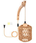 ZEORIVAX Rattan Wall Lamp with Plug-in Cord Hand Woven Paper Rope Sconce with wooden holder and twisted plug-in cord.