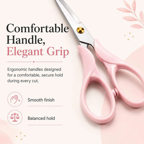 Pink Acrylic Scissors 6.3 Inch Craft Shears With Ultra Sharp Stainless Steel Blades, ergonomic handle detail