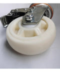 Close-up of Heavy Duty Nylon Swivel Casters With Locking Brake Ridiculously Durable 4 Pack Rolling Wheels for carts.