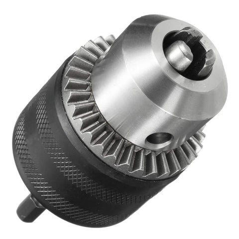 Game Changer 1 2 Inch Drill Chuck Adapter With Quick Swap Hex Drive And Wrench showing three jaw grip housing and metal finish.