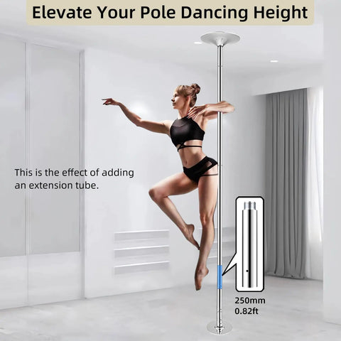 Heavy Duty Pole Dance Extension Pole 9.8 Inch 250mm For 45mm Poles, Easy Install, dancer using rust resistant chrome pole