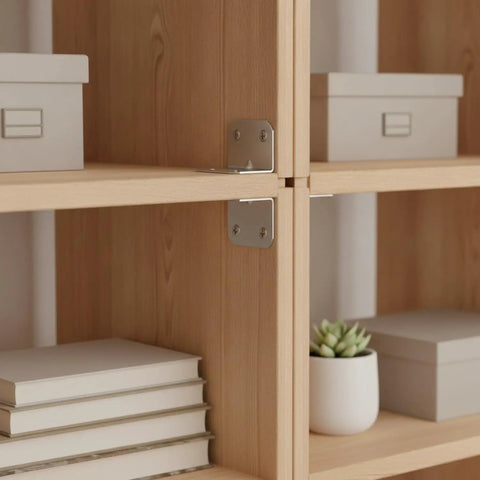 Right Angle Corner Bracket 1.57 x 1.18 Inch Cold Rolled Steel on wooden shelf for furniture reinforcement