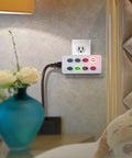 Dead Simple 2 Pack Indoor Countdown Timer With Auto Shut Off Outlet And Illuminated Buttons, mounted on wall with illuminated controls.