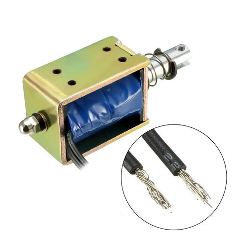 12V DC Solenoid Electromagnet Push Pull Open Frame Linear Motion Actuator 15N Force, 10mm Stroke, Spring Return, Low Power Consumption, Easy Install For DIY Builds, open-frame solenoid with exposed wires