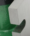 Close-up of Dual Orientation 5C Collet Fixture Holder 225-202B showing edge and green metal base for precision clamping.