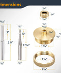 PowerTEC router brass inlay kit with bushing guide set, centering pin, collar, and 1/8" carbide bit with 1/4" shank.