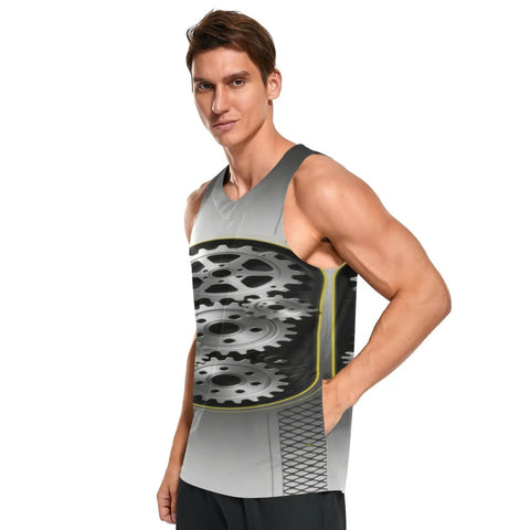 Men's Quick Dry Tank Top And Sleeveless Tee Crafted From Moisture Wicking Fabric With Lightweight Breathable Gym Wear Essentials Sweat Resistant Workout Shirt Real Deal Summer Activewear Staple featuring unique gear design and hidden pocket.