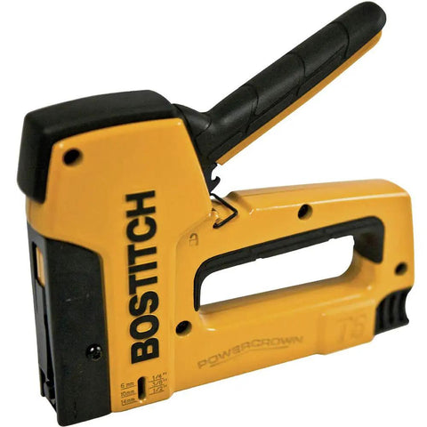 Yellow Outward Clinch Insulation Stapler And Tacker, 14mm Max, 1/2 Inch Staples, Jam Proof Design, side view