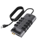 Surge Protector Power Strip With Eight Rotating Outlets And Four Standard Sockets, Eight-Foot Extension Cord, Flat Pivot Plug, 4320 Joules Of Protection For Home Office Travel Desktop And Charging Gear