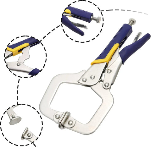 Four Pack 6.6 Inch Metal Face Clamps With Swivel Pad Heavy Duty And Rubber Handles Adjustable C Clamps Vise Grip for welding