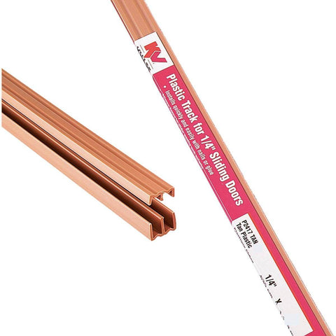 72 Inch Sliding Track And Guide Kit For One Eighth Inch And One Quarter Inch Glass Or Wood Doors, Tan Finish, Easy Install With Nails Or Glue